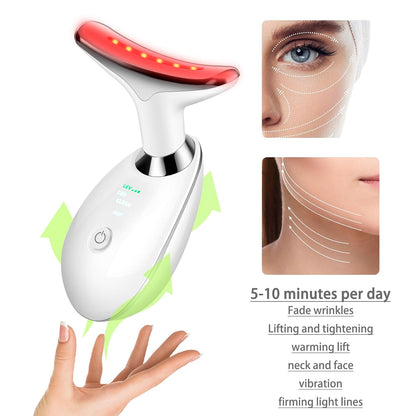 Face and Neck Massager, 3 Color Led Face Neck Massager, Multifunctional Facial Skin Care Tool, Ideal for Home Skin Care