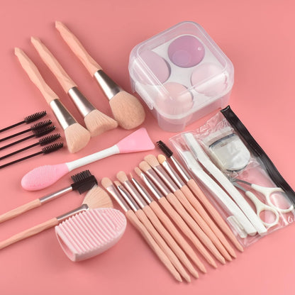 30-Piece Professional Pink Makeup Brush and Sponge Set for Foundation, Eye Shadow, Blush, and Concealer Application