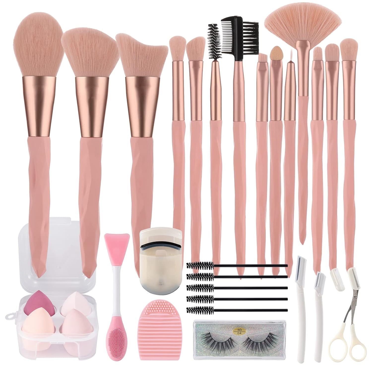 30-Piece Professional Pink Makeup Brush and Sponge Set for Foundation, Eye Shadow, Blush, and Concealer Application